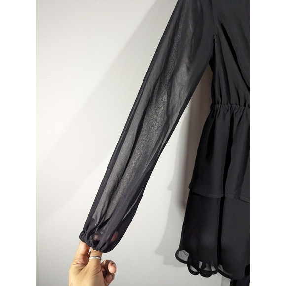 EUC Majorelle Black Plunge Neck Long Sleeve Mini‎ A-Line Dress Size XS - Picture 3 of 7